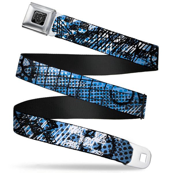 buckle down BD Wings Logo CLOSE-UP Full Color Black Silver Seatbelt Belt - Grunge Gears Blue Webbing