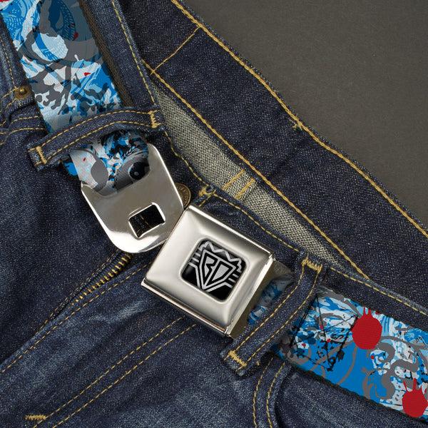 Buckle Down BD Wings Logo CLOSE-UP Full Color Black Silver Seatbelt Belt - Gothic 7 Webbing