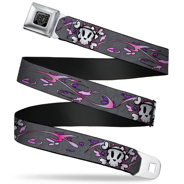 buckle down BD Wings Logo CLOSE-UP Full Color Black Silver Seatbelt Belt - Girlie Skull Gray Webbing