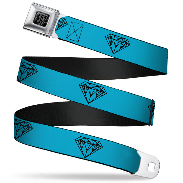 buckle down BD Wings Logo CLOSE-UP Full Color Black Silver Seatbelt Belt - Diamond Sketch Turquoise/Black Webbing