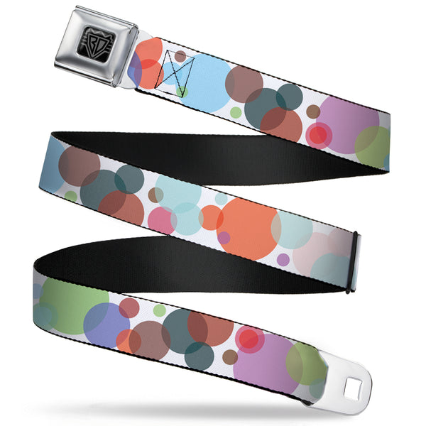 buckle down BD Wings Logo CLOSE-UP Full Color Black Silver Seatbelt Belt - Dots White/Transparent Multi Color Webbing