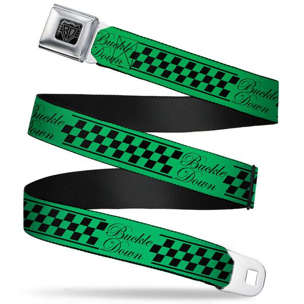 buckle down BD Wings Logo CLOSE-UP Full Color Black Silver Seatbelt Belt - Buckle-Down Cab Stripe Green/Yellow Fade Webbing