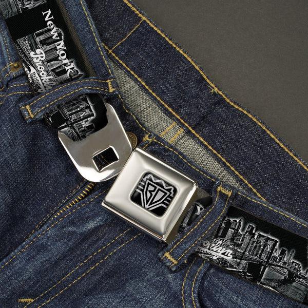 Buckle Down BD Wings Logo CLOSE-UP Full Color Black Silver Seatbelt Belt - Brooklyn New York Webbing