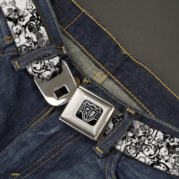 Buckle Down BD Wings Logo CLOSE-UP Full Color Black Silver Seatbelt Belt - BD Chaos Webbing