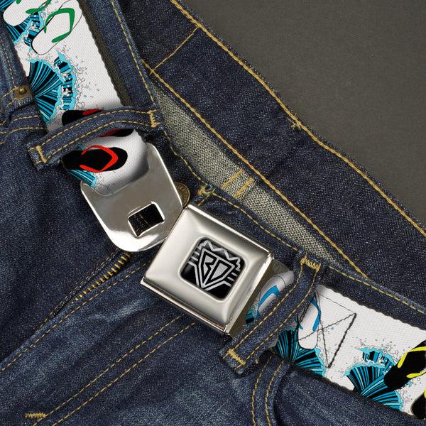 Buckle Down BD Wings Logo CLOSE-UP Full Color Black Silver Seatbelt Belt - Beach Flip Flops Webbing