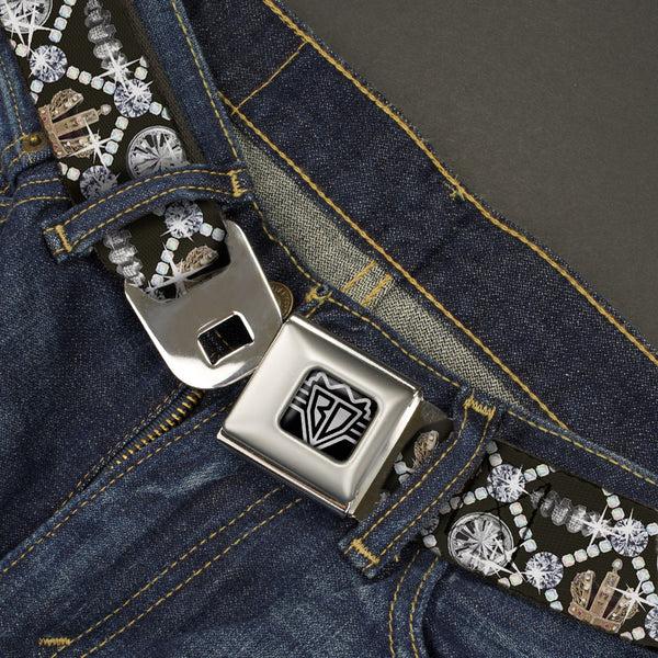 Buckle Down BD Wings Logo CLOSE-UP Full Color Black Silver Seatbelt Belt - Bling Webbing