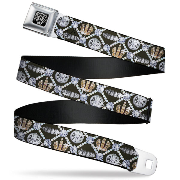 buckle down BD Wings Logo CLOSE-UP Full Color Black Silver Seatbelt Belt - Bling Webbing