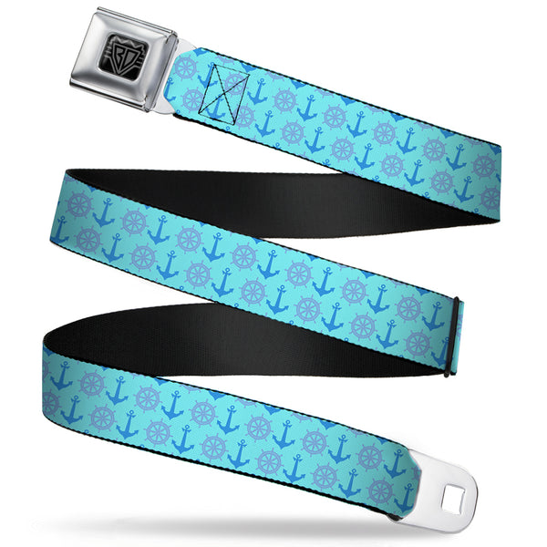 buckle down BD Wings Logo CLOSE-UP Full Color Black Silver Seatbelt Belt - Anchor2/Helm Monogram Blues Webbing