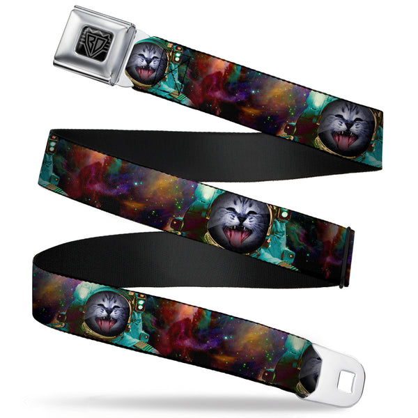 buckle down BD Wings Logo CLOSE-UP Full Color Black Silver Seatbelt Belt - Astronaut Cat in Space Webbing
