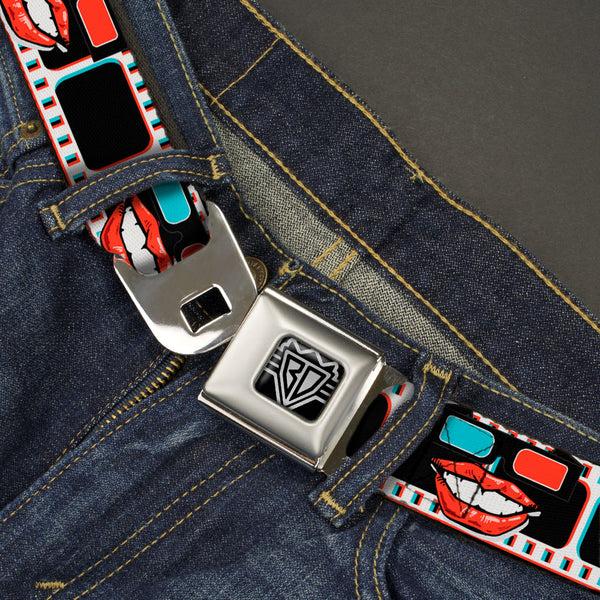 Buckle Down BD Wings Logo CLOSE-UP Full Color Black Silver Seatbelt Belt - 3-D Filmstrip Webbing
