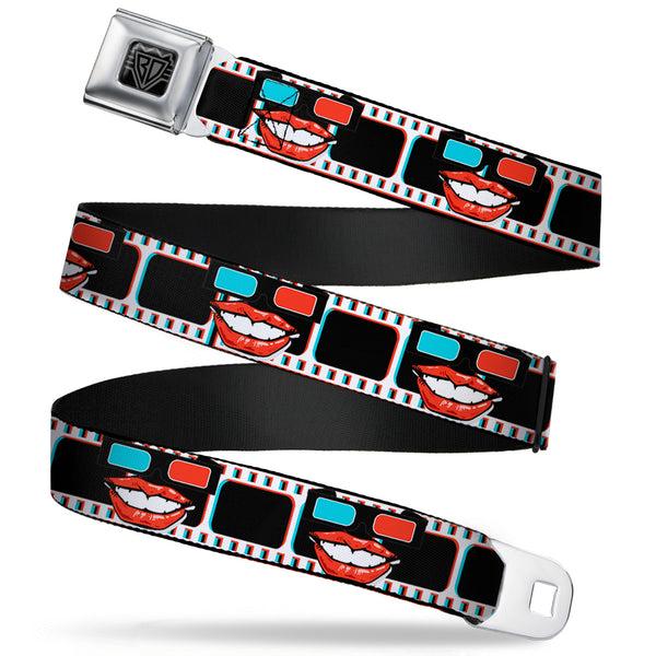 buckle down BD Wings Logo CLOSE-UP Full Color Black Silver Seatbelt Belt - 3-D Filmstrip Webbing