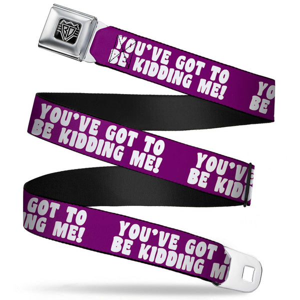 buckle down BD Wings Logo CLOSE-UP Full Color Black Silver Seatbelt Belt - YOU'VE GOT TO BE KIDDING ME Purple/White Webbing