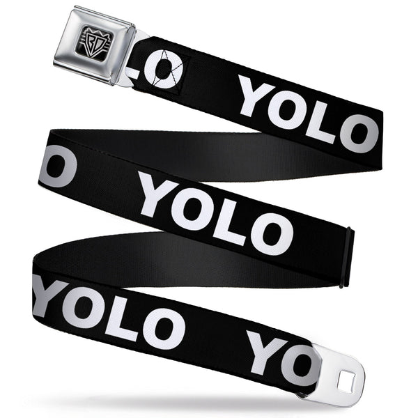 buckle down BD Wings Logo CLOSE-UP Full Color Black Silver Seatbelt Belt - YOLO Black/White Webbing