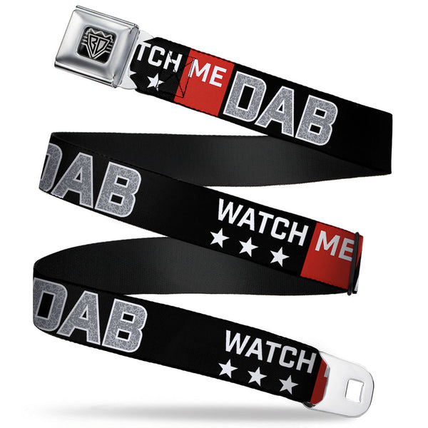 buckle down BD Wings Logo CLOSE-UP Full Color Black Silver Seatbelt Belt - WATCH ME DAB/Stars Black/Red/White/Crackle Gray Webbing
