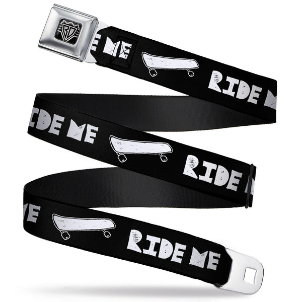 buckle down BD Wings Logo CLOSE-UP Full Color Black Silver Seatbelt Belt - RIDE ME Skateboard Black/White Webbing