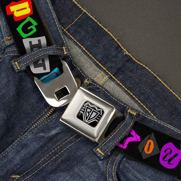 Buckle Down BD Wings Logo CLOSE-UP Full Color Black Silver Seatbelt Belt - Punk You Black/Full Color Webbing