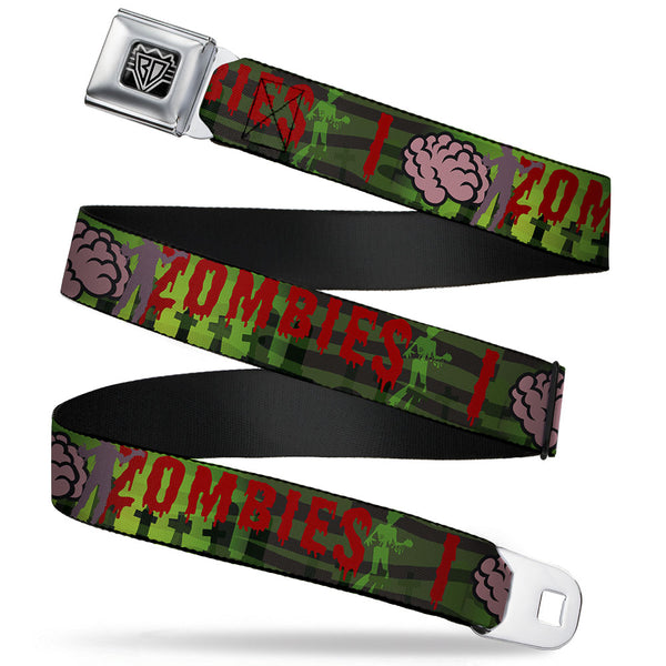 buckle down BD Wings Logo CLOSE-UP Full Color Black Silver Seatbelt Belt - I "Brain" ZOMBIES Webbing