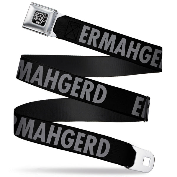 buckle down BD Wings Logo CLOSE-UP Full Color Black Silver Seatbelt Belt - ERMAHGERD Black/Gray Webbing