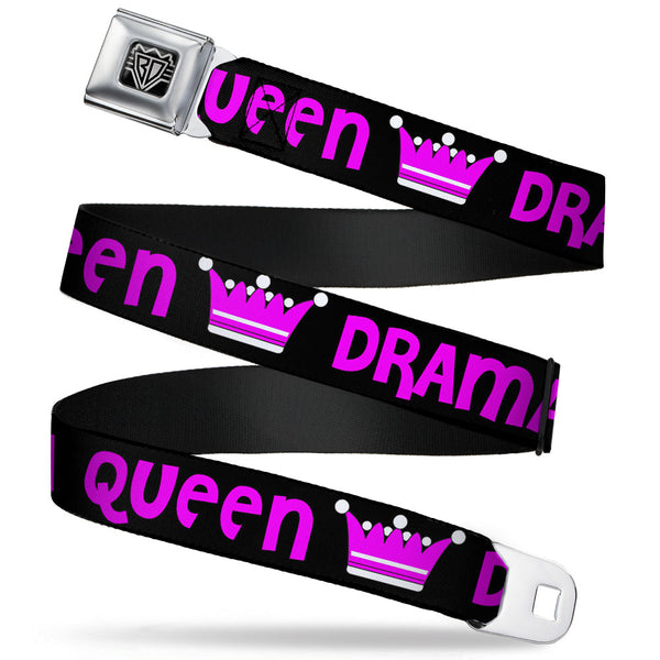buckle down BD Wings Logo CLOSE-UP Full Color Black Silver Seatbelt Belt - DRAMA QUEEN Black/Fuchsia Webbing