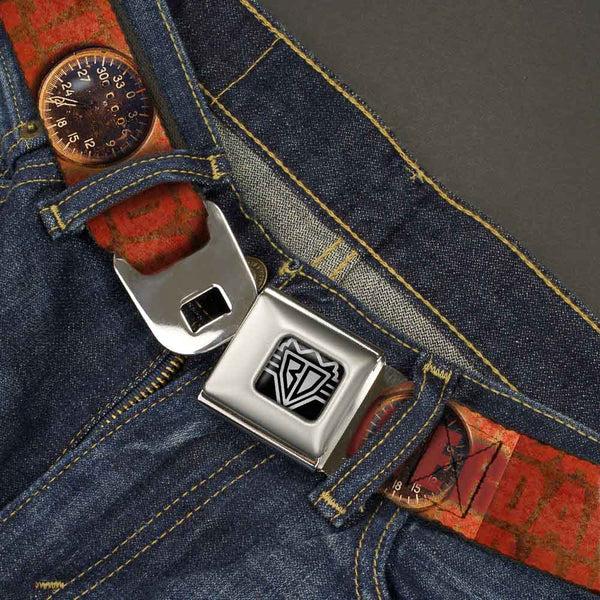 Buckle Down BD Wings Logo CLOSE-UP Full Color Black Silver Seatbelt Belt - Danger Gauge Webbing