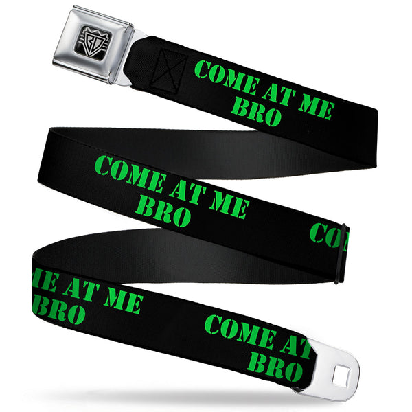 buckle down BD Wings Logo CLOSE-UP Full Color Black Silver Seatbelt Belt - COME AT ME-BRO Black/Green Stencil Webbing