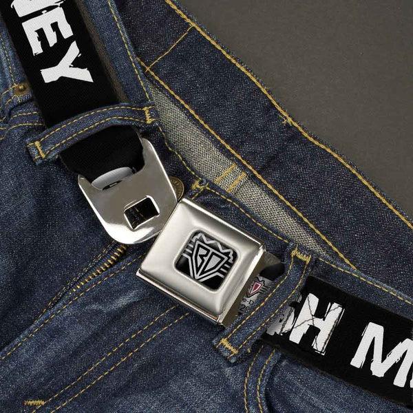 Buckle Down BD Wings Logo CLOSE-UP Full Color Black Silver Seatbelt Belt - CA$H MONEY Black/White Webbing