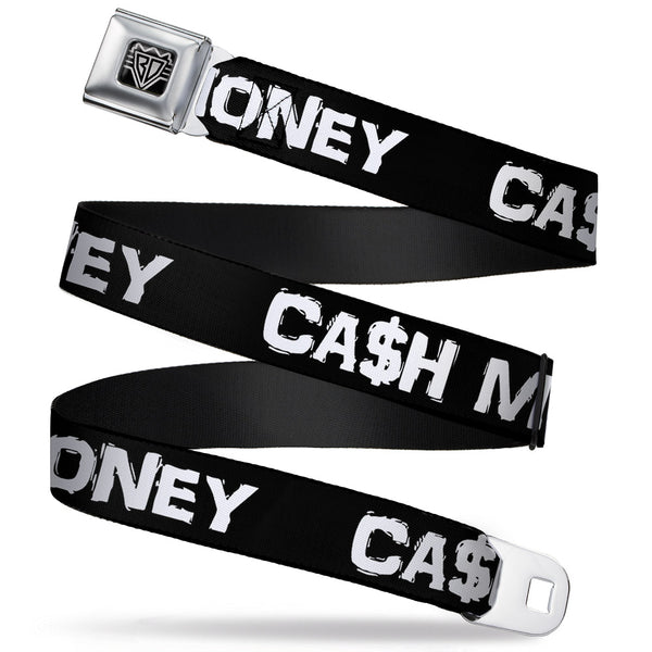 buckle down BD Wings Logo CLOSE-UP Full Color Black Silver Seatbelt Belt - CA$H MONEY Black/White Webbing