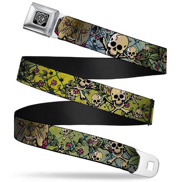 buckle down BD Wings Logo CLOSE-UP Full Color Black Silver Seatbelt Belt - Trust No One CLOSE-UP Yellow/Green/Blue-S Webbing