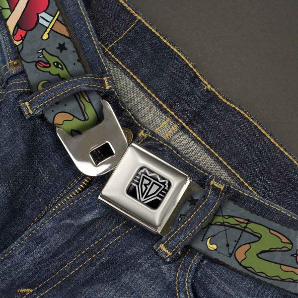 Buckle Down BD Wings Logo CLOSE-UP Full Color Black Silver Seatbelt Belt - Live Hard Die Young Gray Webbing