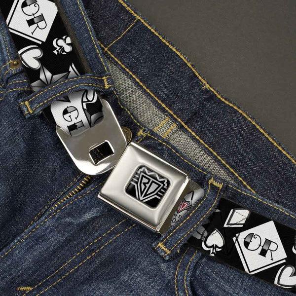 Buckle Down BD Wings Logo CLOSE-UP Full Color Black Silver Seatbelt Belt - Death Or Glory Black/White Webbing