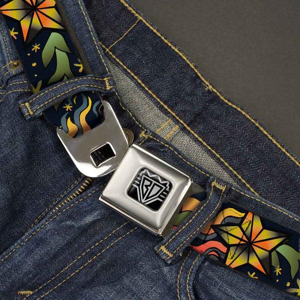 Buckle Down BD Wings Logo CLOSE-UP Full Color Black Silver Seatbelt Belt - Death Or Glory Black Webbing