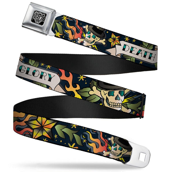 buckle down BD Wings Logo CLOSE-UP Full Color Black Silver Seatbelt Belt - Death or Glory Black Webbing