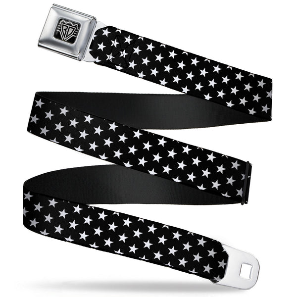 buckle down BD Wings Logo CLOSE-UP Full Color Black Silver Seatbelt Belt - Mini Stars3 Black/White Webbing