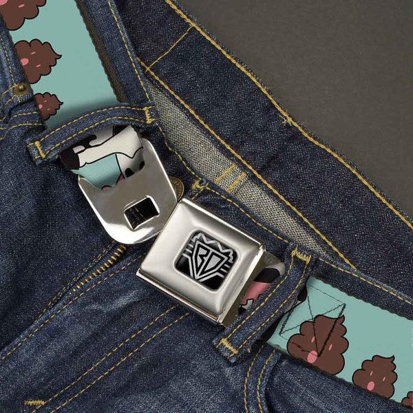 Buckle Down BD Wings Logo CLOSE-UP Full Color Black Silver Seatbelt Belt - Zebra Poops Color Webbing