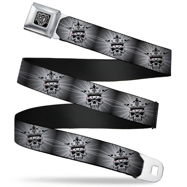 buckle down BD Wings Logo CLOSE-UP Full Color Black Silver Seatbelt Belt - King Skull Blocks/Rays Grays Webbing