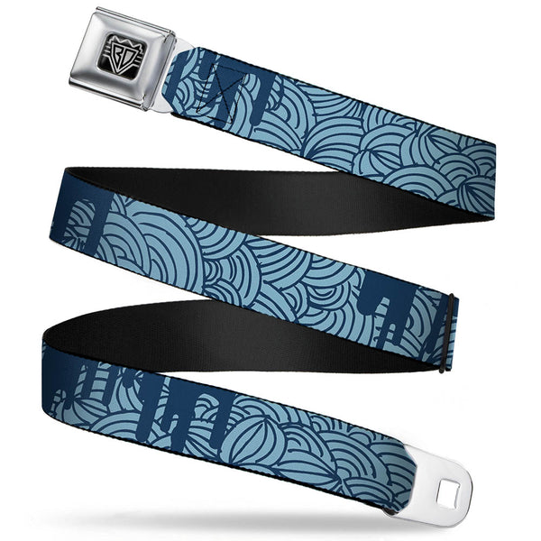 buckle down BD Wings Logo CLOSE-UP Full Color Black Silver Seatbelt Belt - Doodle1/Paint Drips Blues Webbing
