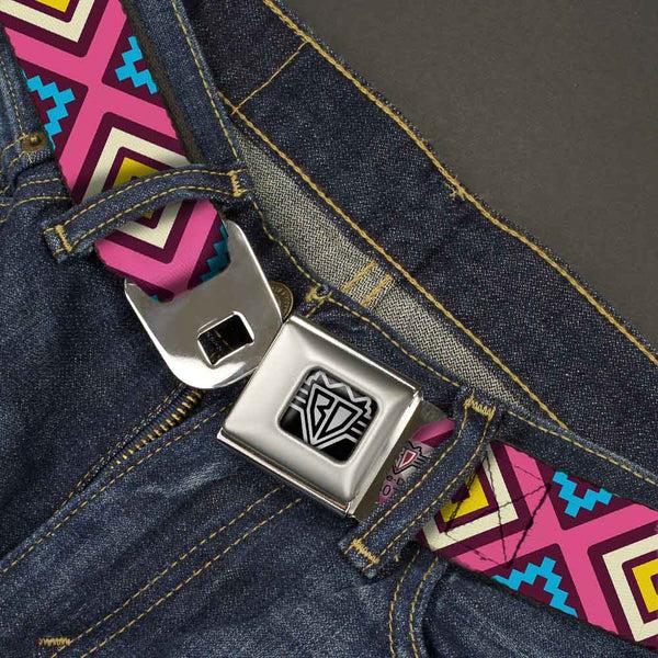 Buckle Down BD Wings Logo CLOSE-UP Full Color Black Silver Seatbelt Belt - Geometric1 Burgundy/Pink/Tan/Yellow/Baby Blue Webbing