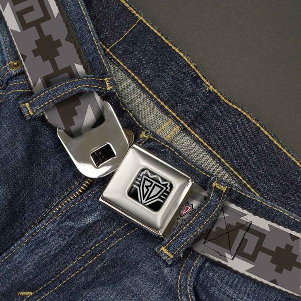 Buckle Down BD Wings Logo CLOSE-UP Full Color Black Silver Seatbelt Belt - Navajo2 Grays Webbing