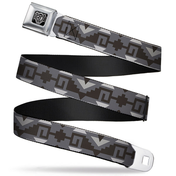 buckle down BD Wings Logo CLOSE-UP Full Color Black Silver Seatbelt Belt - Navajo2 Grays Webbing