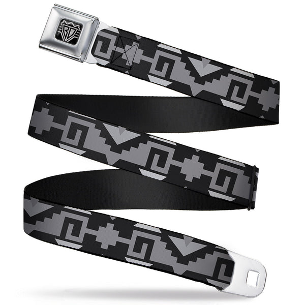 buckle down BD Wings Logo CLOSE-UP Full Color Black Silver Seatbelt Belt - Navajo2 Black/Gray Webbing