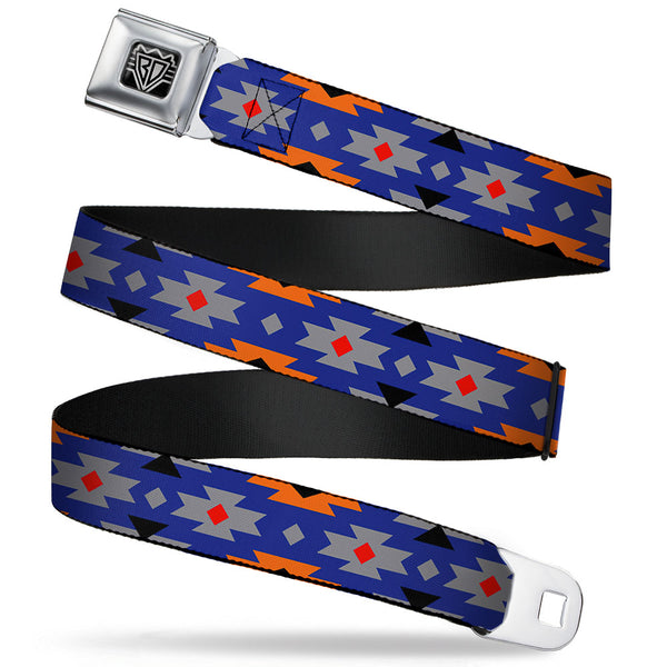 buckle down BD Wings Logo CLOSE-UP Full Color Black Silver Seatbelt Belt - Navajo Gray/Blue/Orange/Black Webbing
