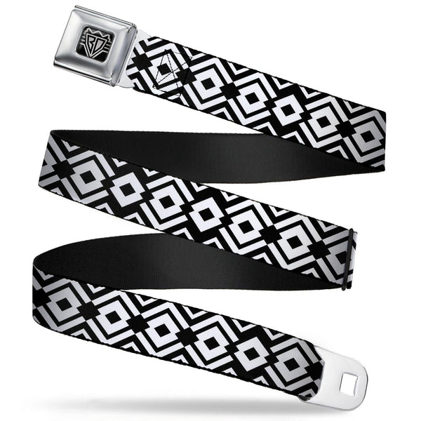 buckle down BD Wings Logo CLOSE-UP Full Color Black Silver Seatbelt Belt - Aztec2 White/Black Webbing