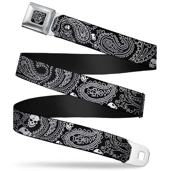 buckle down BD Wings Logo CLOSE-UP Full Color Black Silver Seatbelt Belt - Bandana/Skulls Black/White Webbing buckle down BD Wings Logo CLOSE-UP Full Color Black Silver Seatbelt Belt - Bandana/Skulls Black/White Webbing