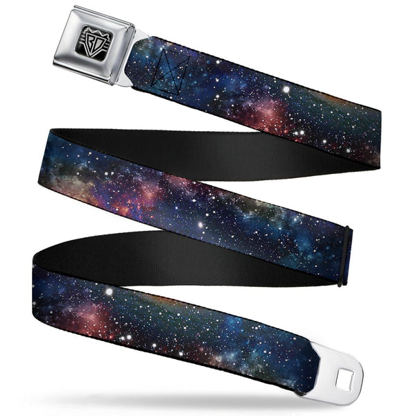 buckle down BD Wings Logo CLOSE-UP Full Color Black Silver Seatbelt Belt - Space Dust Collage Webbing