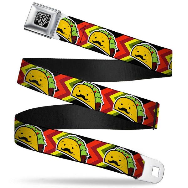buckle down BD Wings Logo CLOSE-UP Full Color Black Silver Seatbelt Belt - Taco Man Webbing