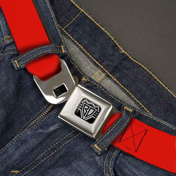Buckle Down BD Wings Logo CLOSE-UP Full Color Black Silver Seatbelt Belt - Red Webbing