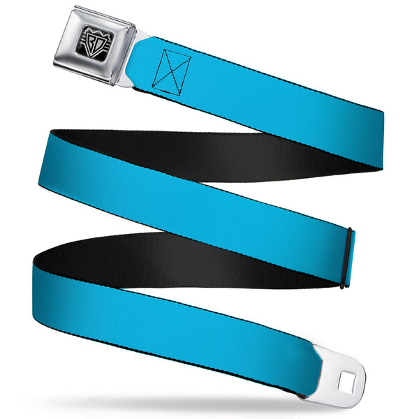 buckle down BD Wings Logo CLOSE-UP Full Color Black Silver Seatbelt Belt - Solid Water Blue Webbing