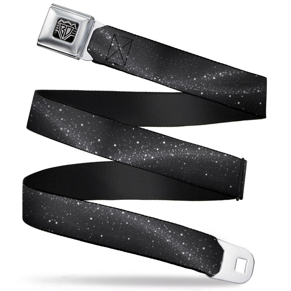 buckle down BD Wings Logo CLOSE-UP Full Color Black Silver Seatbelt Belt - Galaxy Arch Black/Gray/White Webbing