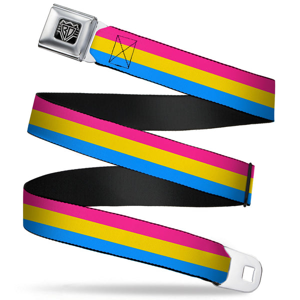 buckle down BD Wings Logo CLOSE-UP Full Color Black Silver Seatbelt Belt - Flag Pansexual Pink/Yellow/Blue Webbing