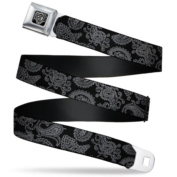 buckle down BD Wings Logo CLOSE-UP Full Color Black Silver Seatbelt Belt - Bandana Black/Gray Webbing